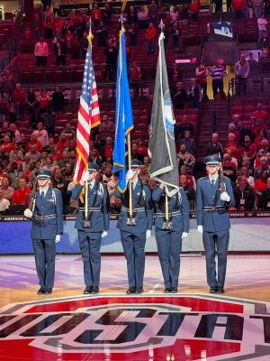 ROTC Cadets perform a flag ceremony at the Schottenstein Center.