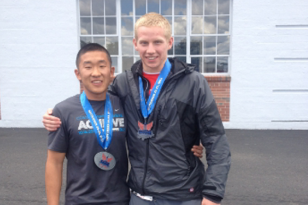 Cadets Yim and Cline following the race with their medals.